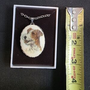 Stanley Silver-Tone Oval Dog Portrait Pendant Necklace